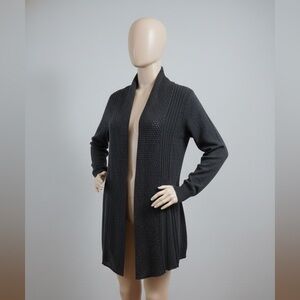 NY Collection Woman Open Front Textured Knit Cardigan - Gray, Size 1X